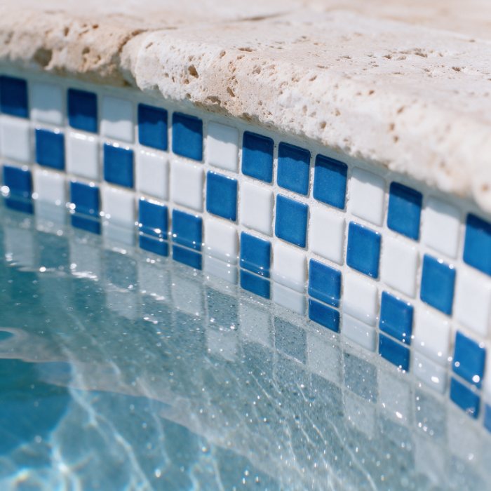 New waterline tile on a residential pool